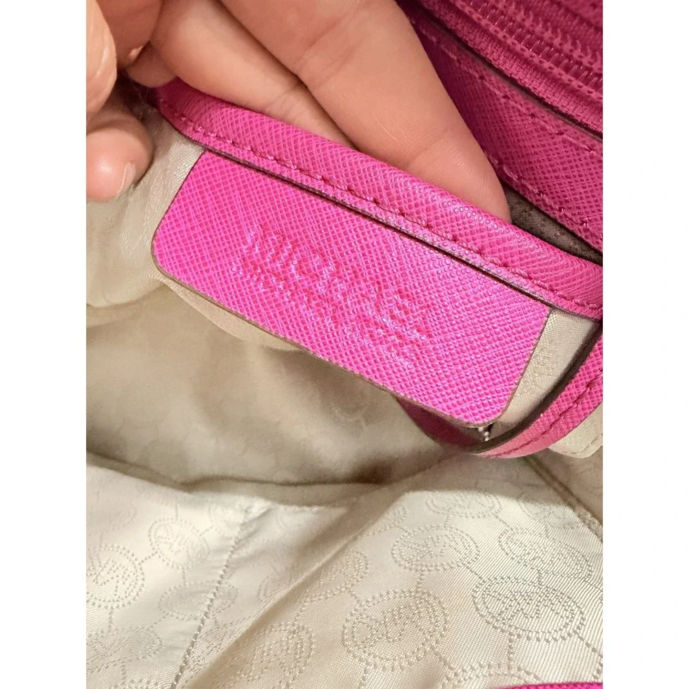 Michael Kors Fuchsia Pink Saffiano Leather Dome Satchel Crossbody w/ Dust Bag
